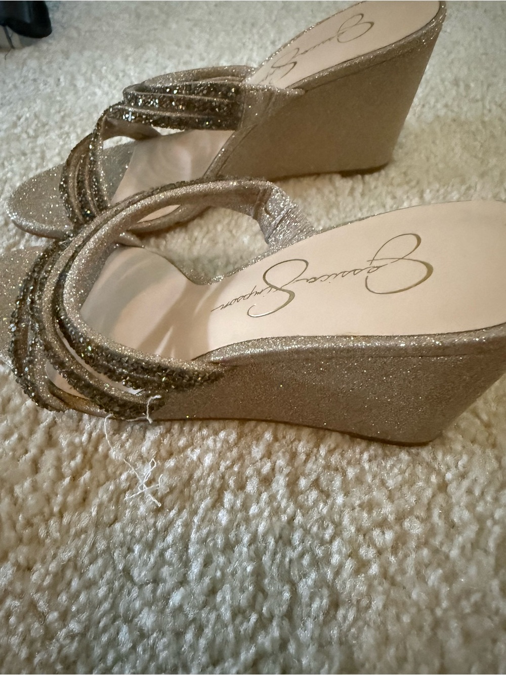 NEW Jessica Simpson Champagne Glitter Multi-Strap Wedges - Picture 5 of 9